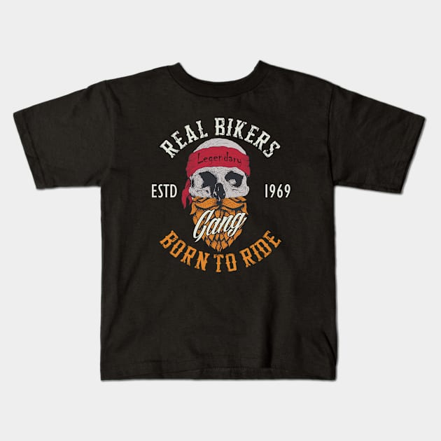 Real Bikers Born To Ride Kids T-Shirt by Mako Design 